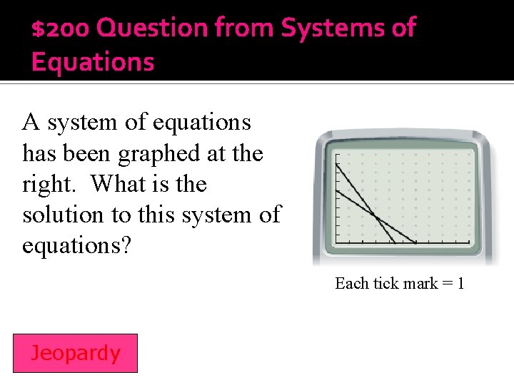 $200 Question from Systems of Equations A system of equations has been graphed at