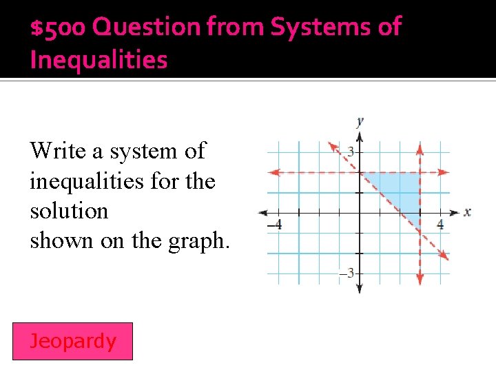 $500 Question from Systems of Inequalities Write a system of inequalities for the solution