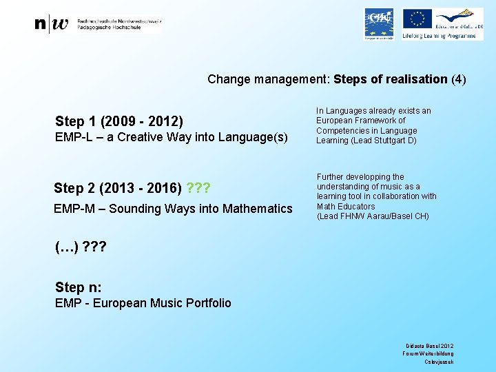 Change management: Steps of realisation (4) Step 1 (2009 - 2012) EMP-L – a