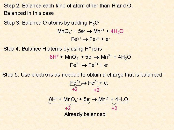 Step 2: Balance each kind of atom other than H and O. Balanced in