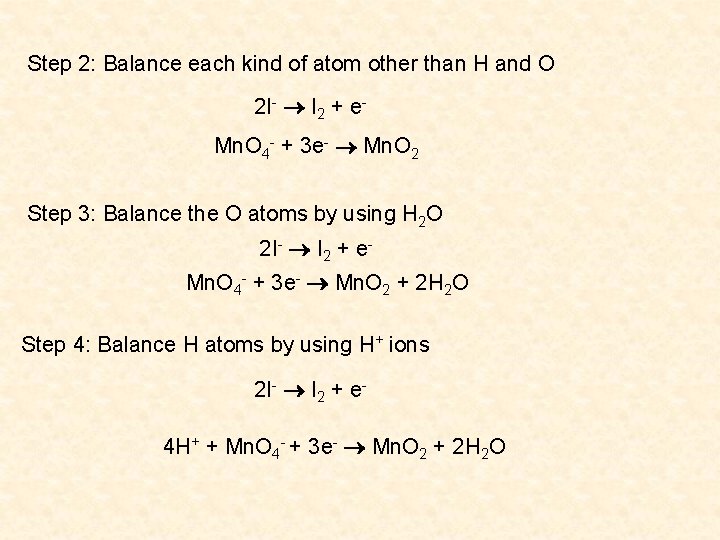 Step 2: Balance each kind of atom other than H and O 2 I-