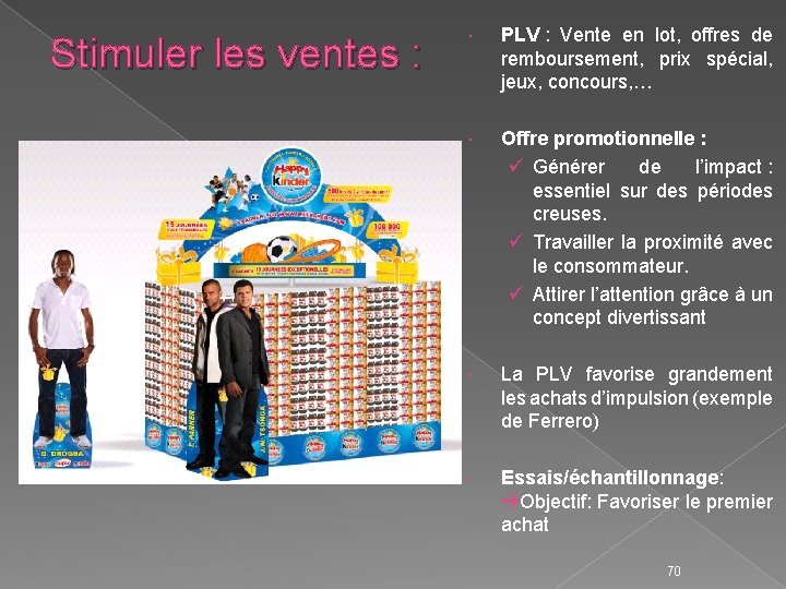 Stimuler les ventes : PLV : Vente en lot, offres de remboursement, prix spécial,