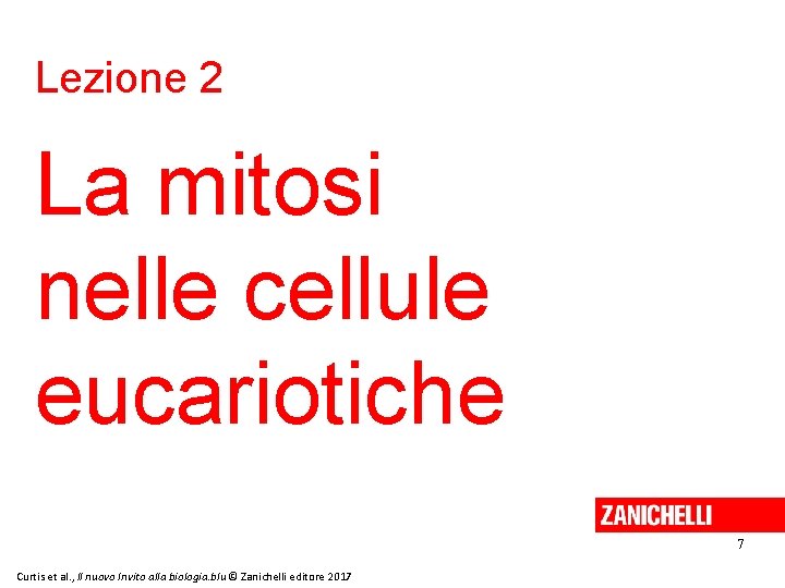 Lezione 2 La mitosi nelle cellule eucariotiche 7 Curtis et al. , Il nuovo