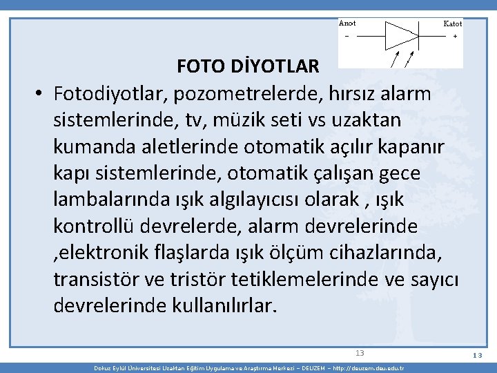 FOTO DİYOTLAR • Fotodiyotlar, pozometrelerde, hırsız alarm sistemlerinde, tv, müzik seti vs uzaktan kumanda