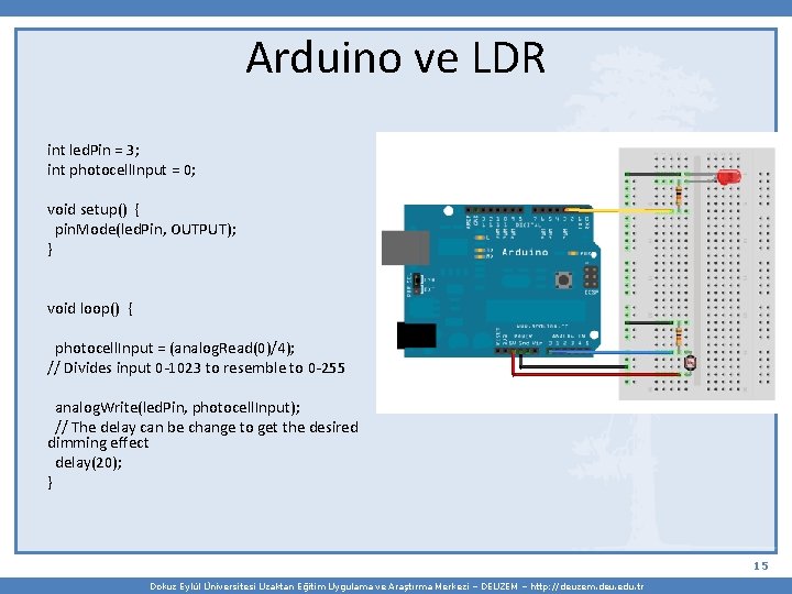 Arduino ve LDR int led. Pin = 3; int photocell. Input = 0; void