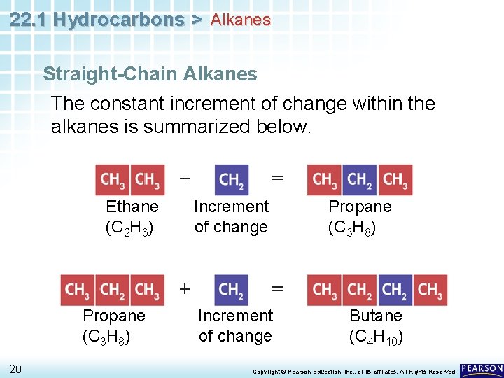 22. 1 Hydrocarbons > Alkanes Straight-Chain Alkanes The constant increment of change within the