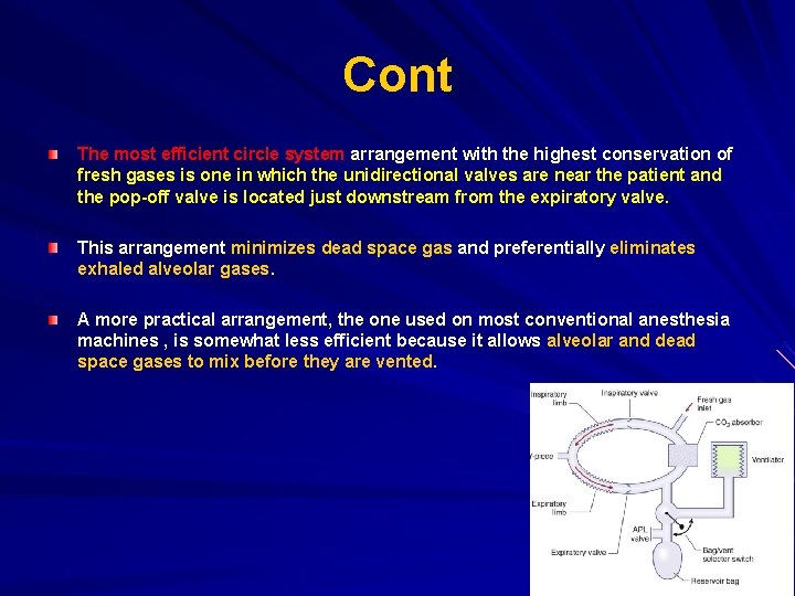 Cont The most efficient circle system arrangement with the highest conservation of fresh gases