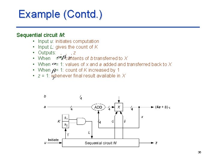 Example (Contd. ) Sequential circuit M: • • Input u: initiates computation Input L:
