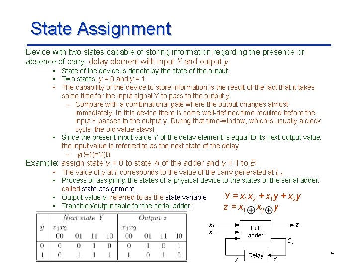 State Assignment Device with two states capable of storing information regarding the presence or