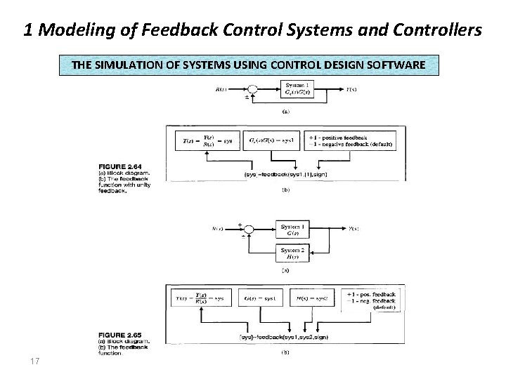 1 Modeling of Feedback Control Systems and Controllers THE SIMULATION OF SYSTEMS USING CONTROL 1 Modeling of Feedback Control Systems and Controllers THE SIMULATION OF SYSTEMS USING CONTROL