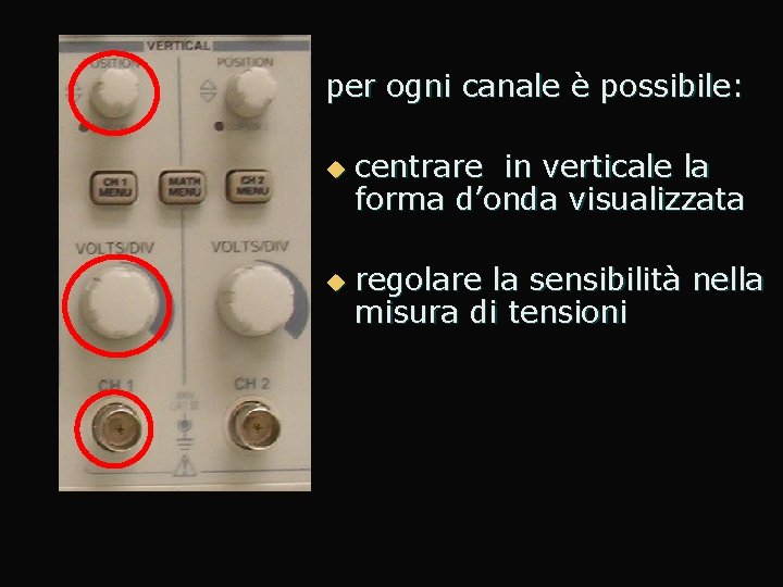 per ogni canale è possibile: u u centrare in verticale la forma d’onda visualizzata