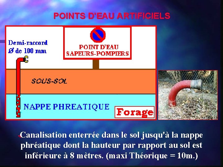 POINTS D'EAU ARTIFICIELS Canalisation enterrée dans le sol jusqu'à la nappe phréatique dont la