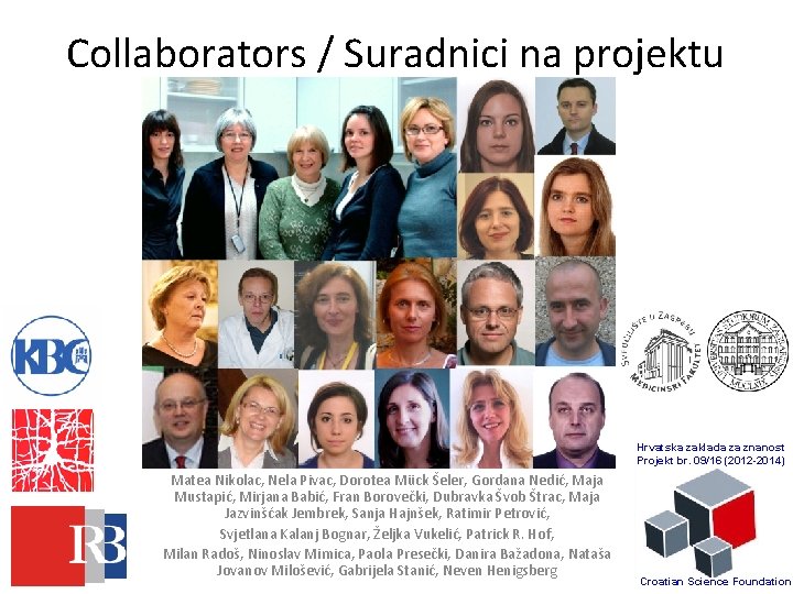 Collaborators / Suradnici na projektu Hrvatska zaklada za znanost Projekt br. 09/16 (2012 -2014)