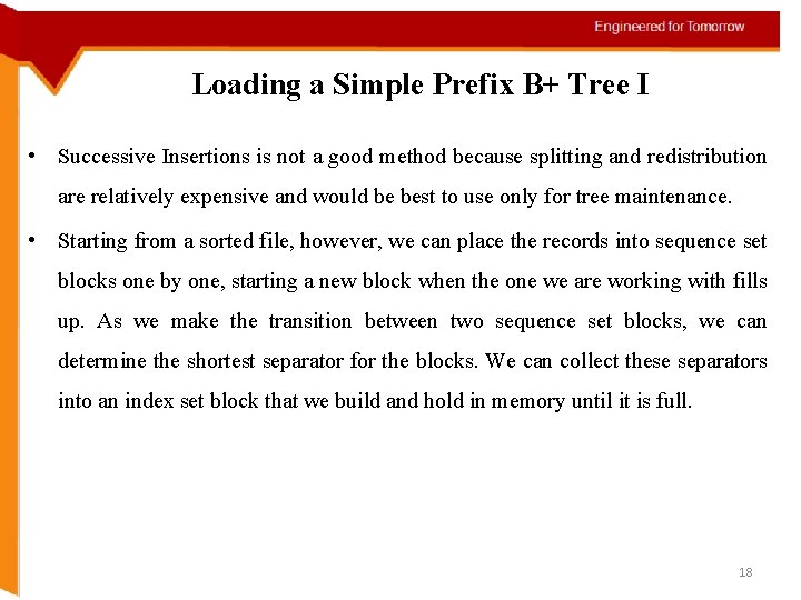 Loading a Simple Prefix B+ Tree I • Successive Insertions is not a good