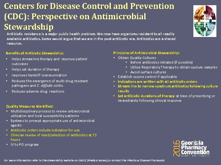 Centers for Disease Control and Prevention (CDC): Perspective on Antimicrobial Stewardship Antibiotic resistance is