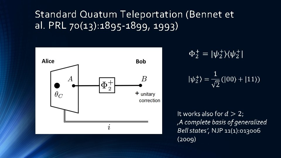 Standard Quatum Teleportation (Bennet et al. PRL 70(13): 1895 -1899, 1993) 