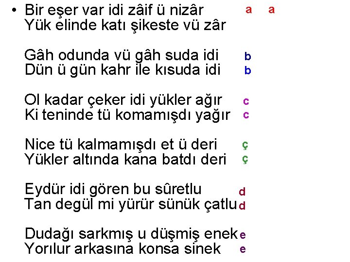  • Bir eşer var idi zâif ü nizâr Yük elinde katı şikeste vü