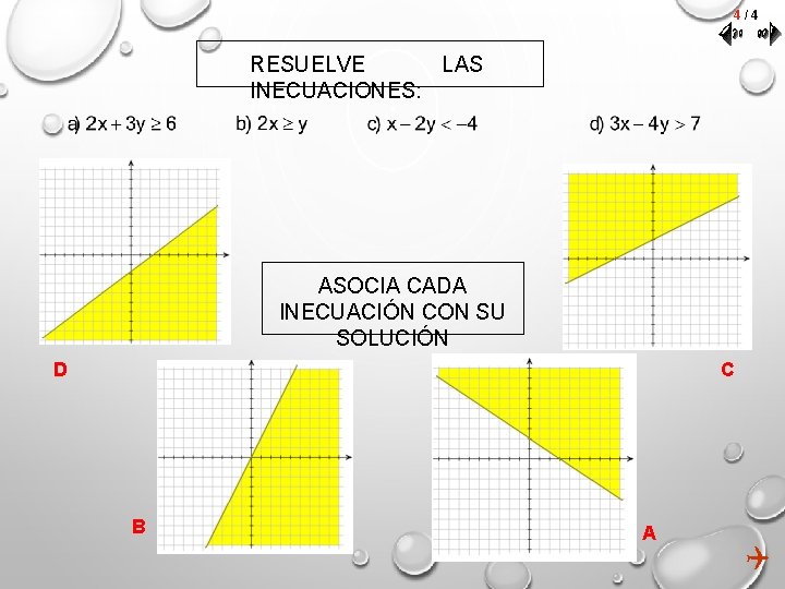 4/4 RESUELVE LAS INECUACIONES: ASOCIA CADA INECUACIÓN CON SU SOLUCIÓN D C B A