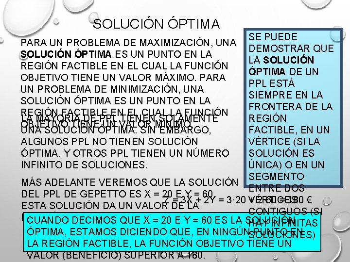SOLUCIÓN ÓPTIMA SE PUEDE DEMOSTRAR QUE LA SOLUCIÓN ÓPTIMA DE UN PPL ESTÁ SIEMPRE