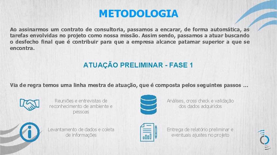 METODOLOGIA Ao assinarmos um contrato de consultoria, passamos a encarar, de forma automática, as