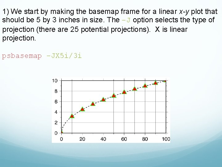 1) We start by making the basemap frame for a linear x-y plot that