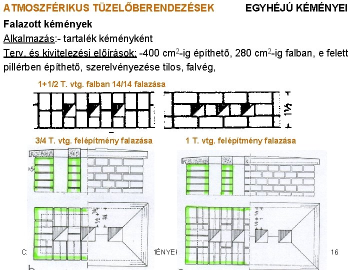 ATMOSZFÉRIKUS TÜZELŐBERENDEZÉSEK EGYHÉJÚ KÉMÉNYEI Falazott kémények Alkalmazás: tartalék kéményként Terv. és kivitelezési előírások: 400