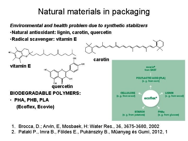 Natural materials in packaging Environmental and health problem due to synthetic stabilzers • Natural