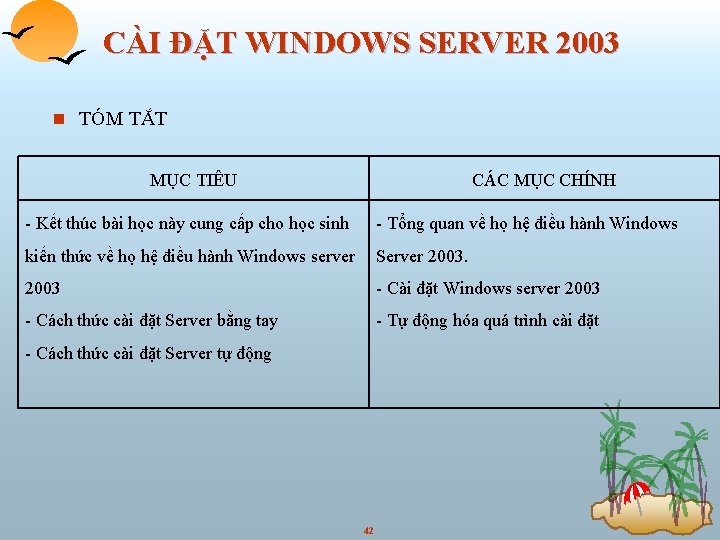 CÀI ĐẶT WINDOWS SERVER 2003 n TÓM TẮT MỤC TIÊU CÁC MỤC CHÍNH -