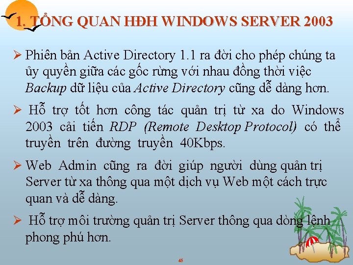 1. TỔNG QUAN HĐH WINDOWS SERVER 2003 Ø Phiên bản Active Directory 1. 1