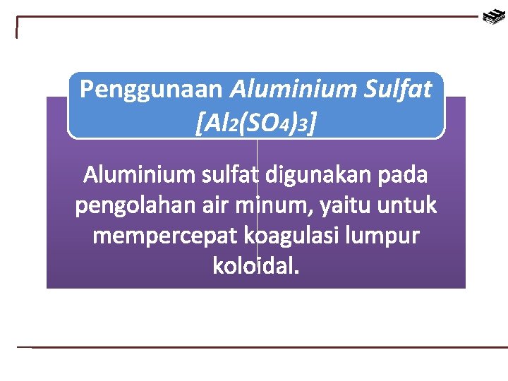 Penggunaan Aluminium Sulfat [Al 2(SO 4)3] Aluminium sulfat digunakan pada pengolahan air minum, yaitu