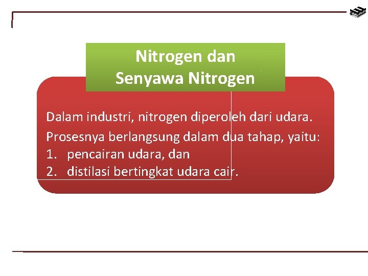 Nitrogen dan Senyawa Nitrogen Dalam industri, nitrogen diperoleh dari udara. Prosesnya berlangsung dalam dua