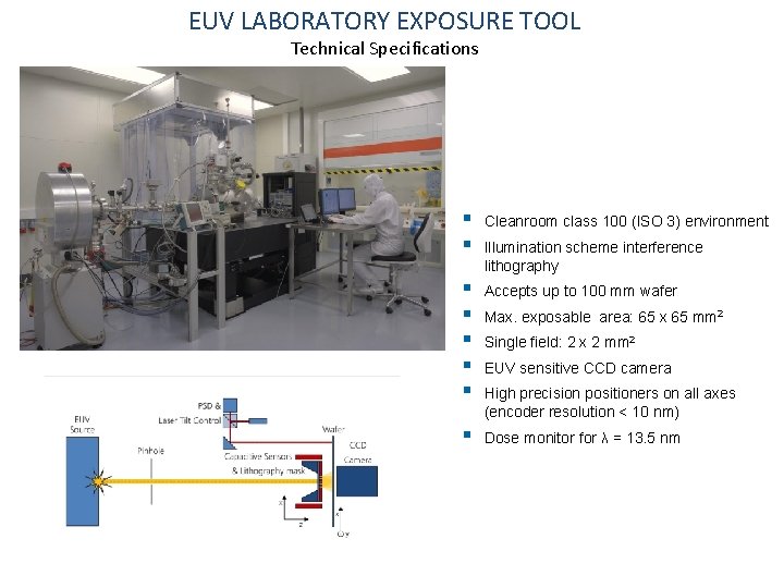EUV LABORATORY EXPOSURE TOOL Technical Specifications § § Cleanroom class 100 (ISO 3) environment