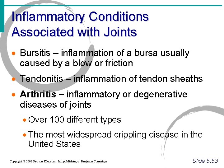 Inflammatory Conditions Associated with Joints · Bursitis – inflammation of a bursa usually caused