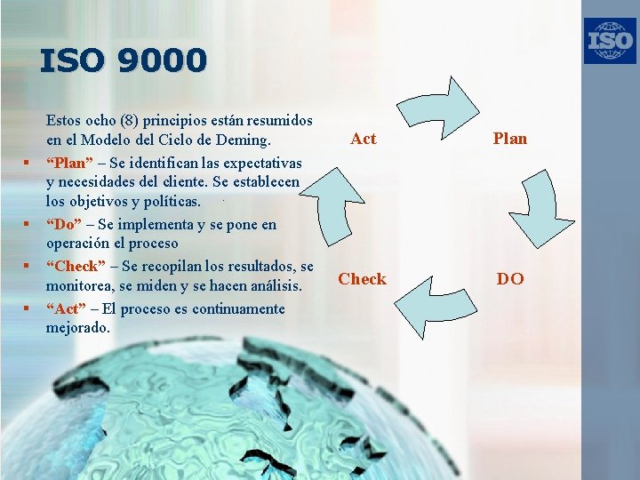 ISO 9000 § § Estos ocho (8) principios están resumidos en el Modelo del