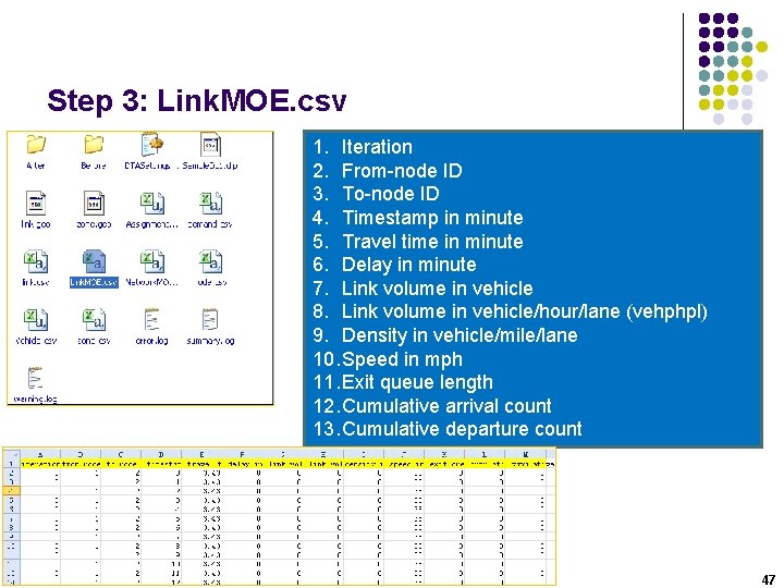 Step 3: Link. MOE. csv 1. Iteration 2. From-node ID 3. To-node ID 4. Step 3: Link. MOE. csv 1. Iteration 2. From-node ID 3. To-node ID 4.