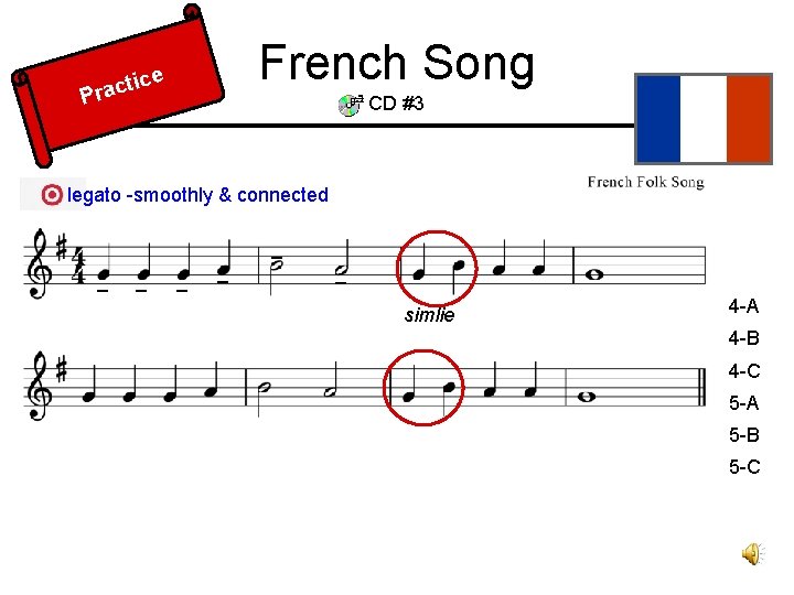 French Song tice c a r P CD #3 legato -smoothly & connected _