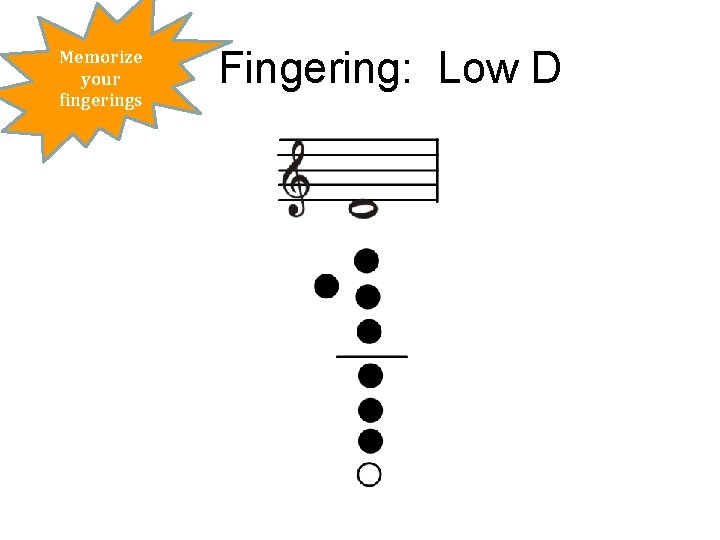 Memorize your fingerings Fingering: Low D 