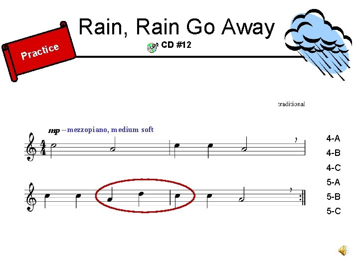 Rain, Rain Go Away ice t c a Pr mp --mezzopiano, medium soft CD