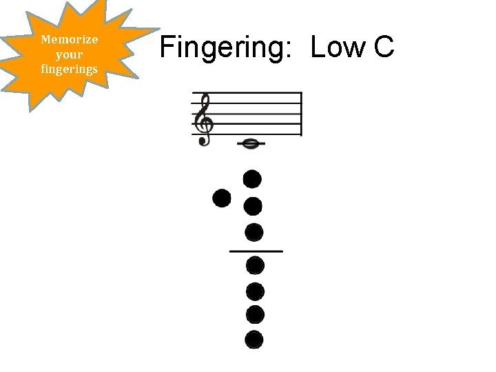 Memorize your fingerings Fingering: Low C 