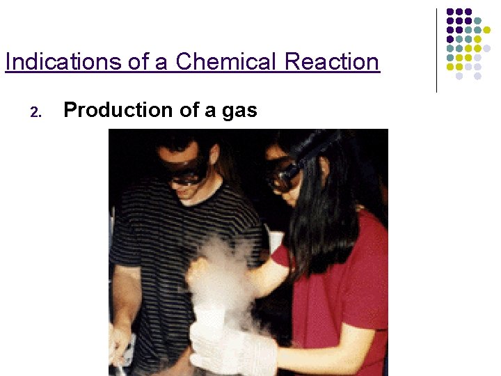 Indications of a Chemical Reaction 2. Production of a gas 
