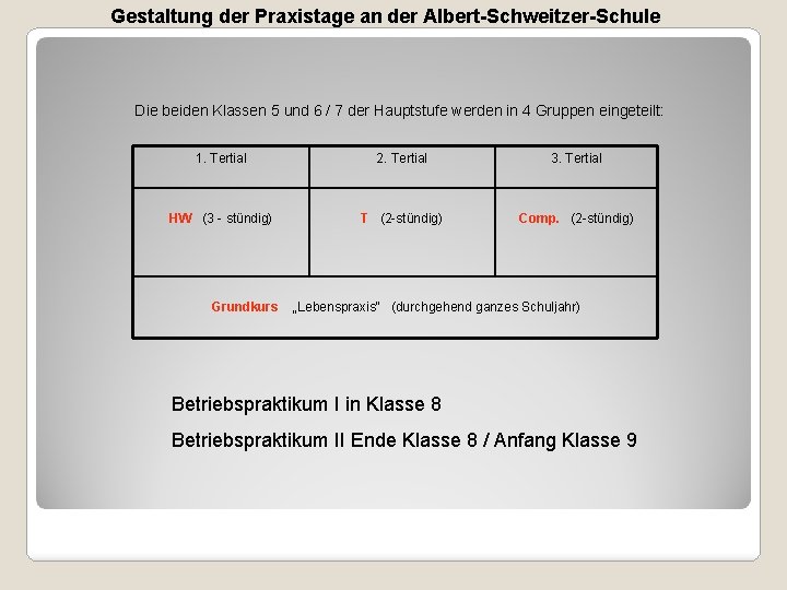 Gestaltung der Praxistage an der Albert-Schweitzer-Schule Die beiden Klassen 5 und 6 / 7