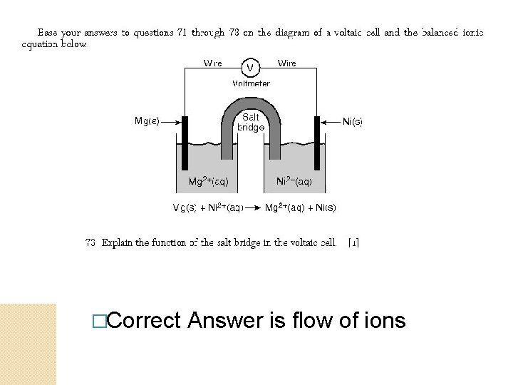 �Correct Answer is flow of ions 