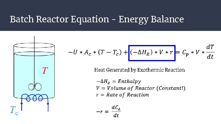 Batch Reactor Equation - Energy Balance Heat Generated by Exothermic Reaction Batch Reactor Equation - Energy Balance Heat Generated by Exothermic Reaction