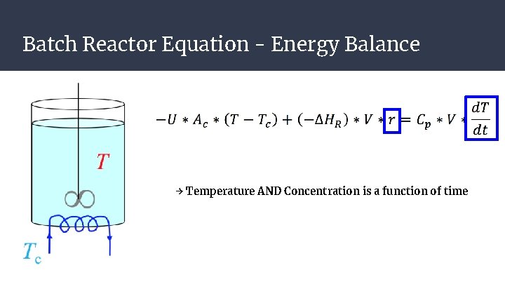 Batch Reactor Equation - Energy Balance → Temperature AND Concentration is a function of Batch Reactor Equation - Energy Balance → Temperature AND Concentration is a function of