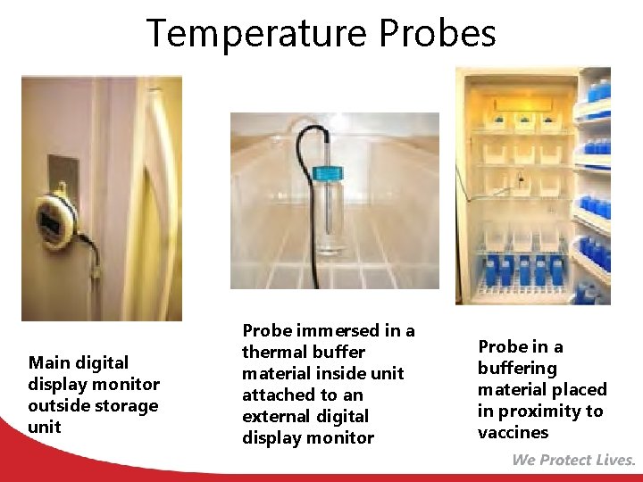 Temperature Probes Main digital display monitor outside storage unit Probe immersed in a thermal