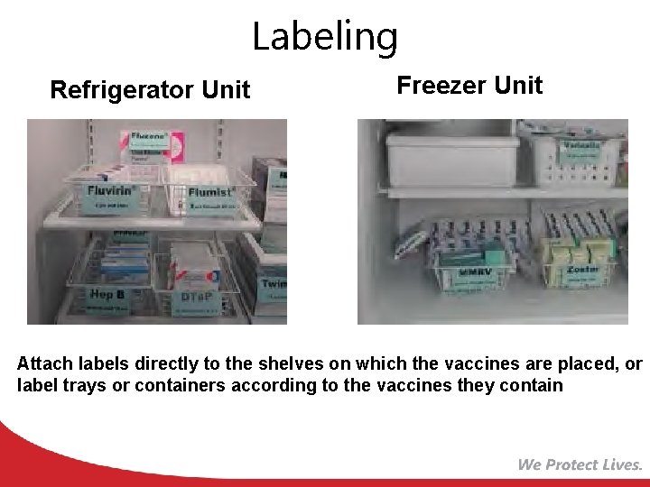 Labeling Refrigerator Unit Freezer Unit Attach labels directly to the shelves on which the