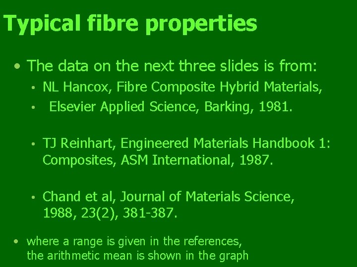 Typical fibre properties • The data on the next three slides is from: NL