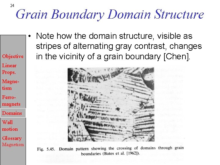 24 Grain Boundary Domain Structure Objective Linear Props. Magnetism Ferromagnets Domains Wall motion Glossary