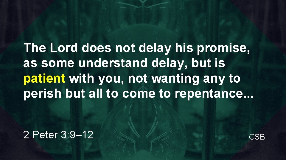 The Lord does not delay his promise, as some understand delay, but is patient