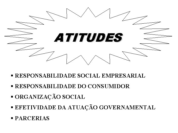 ATITUDES § RESPONSABILIDADE SOCIAL EMPRESARIAL § RESPONSABILIDADE DO CONSUMIDOR § ORGANIZAÇÃO SOCIAL § EFETIVIDADE